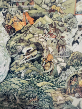 Load image into Gallery viewer, Poster mewn ffrâm o Fap Cymru y Mabinogion, wedi'i ddarlunio gan Margaret Jones ym 1986 / Framed poster of the Mabinogion Map of Wales illustrated by Margaret Jones in 1986