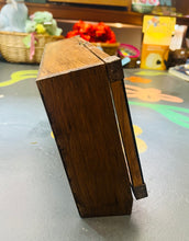 Load image into Gallery viewer, Bocs Cymorth Cyntaf Vintage ‘freestanding’ pren a gwydr o ganol y ganrif ddiwethaf yn llawn deunyddiau Cymorth Cyntaf Vintage / Vintage Mid Century freestanding wood and glass First Aid box full of Vintage First Aid items