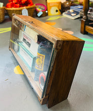 Load image into Gallery viewer, Bocs Cymorth Cyntaf Vintage ‘freestanding’ pren a gwydr o ganol y ganrif ddiwethaf yn llawn deunyddiau Cymorth Cyntaf Vintage / Vintage Mid Century freestanding wood and glass First Aid box full of Vintage First Aid items