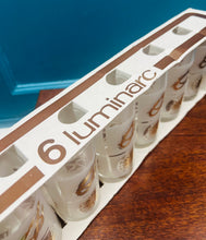 Load image into Gallery viewer, 6 gwydryn tal Retro morwrol Luminarc Ffrengig yn eu bocs gwreiddiol / Retro 6 nautical Luminarc French tumblers in their original box