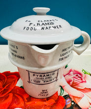 Load image into Gallery viewer, Cynhesydd Bwyd Pyramid Ironstone Gwyn Hynafol Clarks gyda Hysbysebu Hynafol / Antique White Ironstone Clarks Pyramid Food Warmer with Antique Advertising