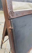 Load image into Gallery viewer, Bwrdd du Edwardaidd yn troi'n ddesg plentyn, gyda bwrdd efo 20 o ddelweddau yn sgrolio / Edwardian child’s drawing black board converting into a desk, with a scrolling picture board with 20 images