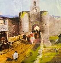 Load image into Gallery viewer, Print Limited Edition ‘Gateway to Caernarfon 1809’ gan yr Artist Grenz (Tom Griffiths) wedi ei fframio yn broffesiynol / Professionally framed Limited Edition print of artist Grenz (Tom Griffiths) drawing of ‘Gateway to Caernarfon 1808’