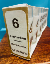 Load image into Gallery viewer, 6 gwydryn tal Retro morwrol Luminarc Ffrengig yn eu bocs gwreiddiol / Retro 6 nautical Luminarc French tumblers in their original box