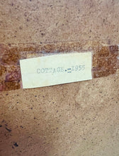 Load image into Gallery viewer, Bwthyn a gardd wedi ei frodio â llaw yn 1955 mewn ffrâm dderw / Cottage and garden hand embroidered in 1955 in an oak frame