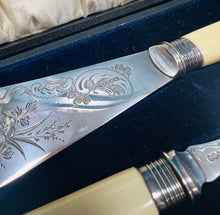 Load image into Gallery viewer, Set cerfio a gweini pysgod Fictoraidd Sterling Silver a carn melyn / Sterling Silver and yellow handle fish carving and serving set