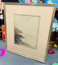 Load image into Gallery viewer, Darlun dyfrliw gwreiddiol yr artist Neal S Hopkins o Borth Neigel yn 1983 wedi ei fframio yn broffesiynol / An original professionaly framed watercolour painting of Porth Neigwl in 1983 by artist Neil S Hopkins