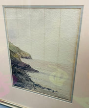 Load image into Gallery viewer, Darlun dyfrliw gwreiddiol yr artist Neal S Hopkins o Borth Neigel yn 1983 wedi ei fframio yn broffesiynol / An original professionaly framed watercolour painting of Porth Neigwl in 1983 by artist Neil S Hopkins