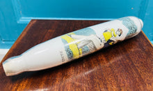 Load image into Gallery viewer, Rholbren wydr gwyn Hynafol wedi ei addurno gyda gwahanol ddarluniau o’r 1860au / Antique milk glass rolling pin decorated with various drawings from the 1860s