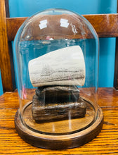 Load image into Gallery viewer, Asgerfiad Evelyn, llong a aeth i Batagonia yn y 19fed Ganrif, ar asgwrn mewn Cromen Wydr gan Carwyn Jones / Evelyn, a ship that went to Patagonia in the 19th Century, Scrimshaw by hand on bone and in a Glass Dome by Carwyn Jones