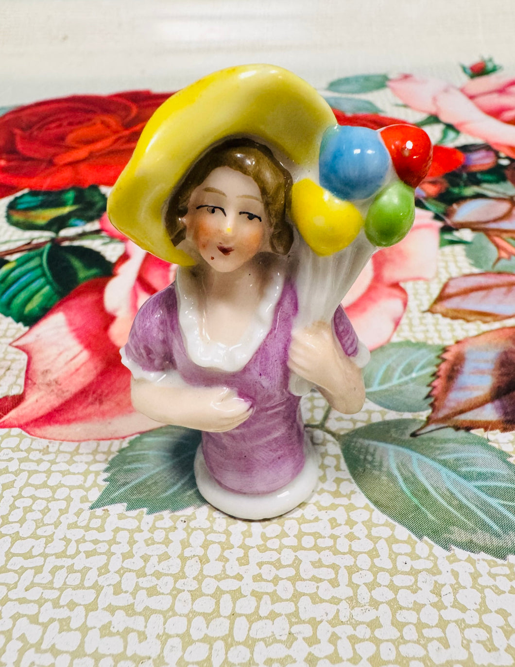 Hanner Ladi seramig pin cushion Vintage / Vintage ceramic Antique half Lady pin cushion