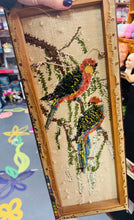 Load image into Gallery viewer, Dau aderyn wedi eu brodio â llaw yn 1955 mewn ffrâm Retro / Two birds hand embroidered in a Retro frame
