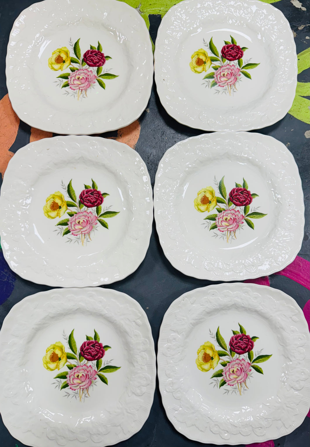 Set o 6 plat blodeuog Vintage Alfred Meakin / Set of 6 Vintage floral Alfred Meakin plates