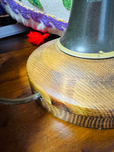 Load image into Gallery viewer, Golau unigryw allan o hen Glarinet ‘Corton’ ar waelod pren sydd wedi ei wneud â llaw / Unique light made out of an old ‘Corton’ Clarinet on a handmade wooden base
