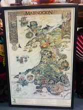 Load image into Gallery viewer, Poster mewn ffrâm o Fap Cymru y Mabinogion, wedi'i ddarlunio gan Margaret Jones ym 1986 / Framed poster of the Mabinogion Map of Wales illustrated by Margaret Jones in 1986
