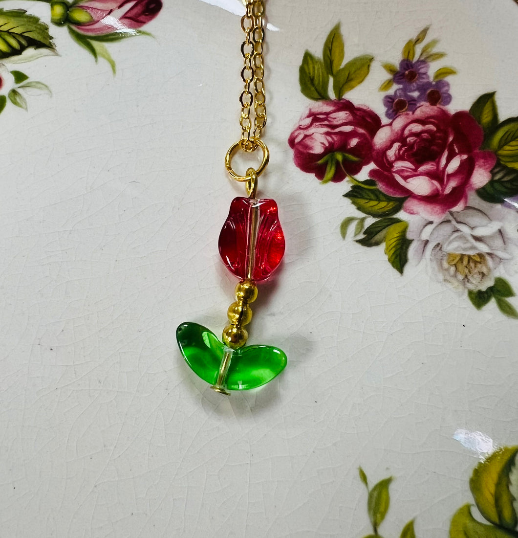 Mwclis Tiwlip gwydr steil Vintage / Vintage style glass Tulip necklace