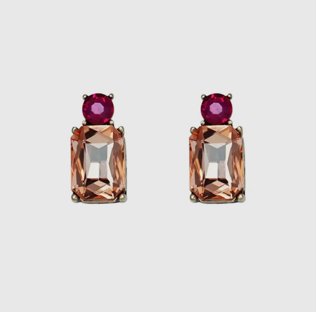 Clustlysau Dwy Em Bychan Rose a Pinc / Mini Twin Gem Earring Rose and Pink