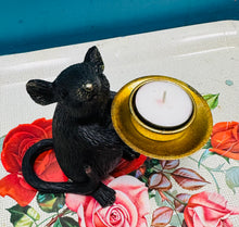 Load image into Gallery viewer, Daliwr canhwyll fechan llygoden ddu / Black mouse tea light holder
