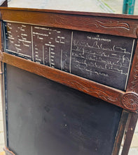 Load image into Gallery viewer, Bwrdd du Edwardaidd yn troi'n ddesg plentyn, gyda bwrdd efo 20 o ddelweddau yn sgrolio / Edwardian child’s drawing black board converting into a desk, with a scrolling picture board with 20 images
