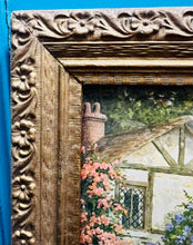 Load image into Gallery viewer, Darlun bwthyn Vintage mewn ffrâm bren aur addurniedig / Vintage cottage picture in an ornate gold wooden frame
