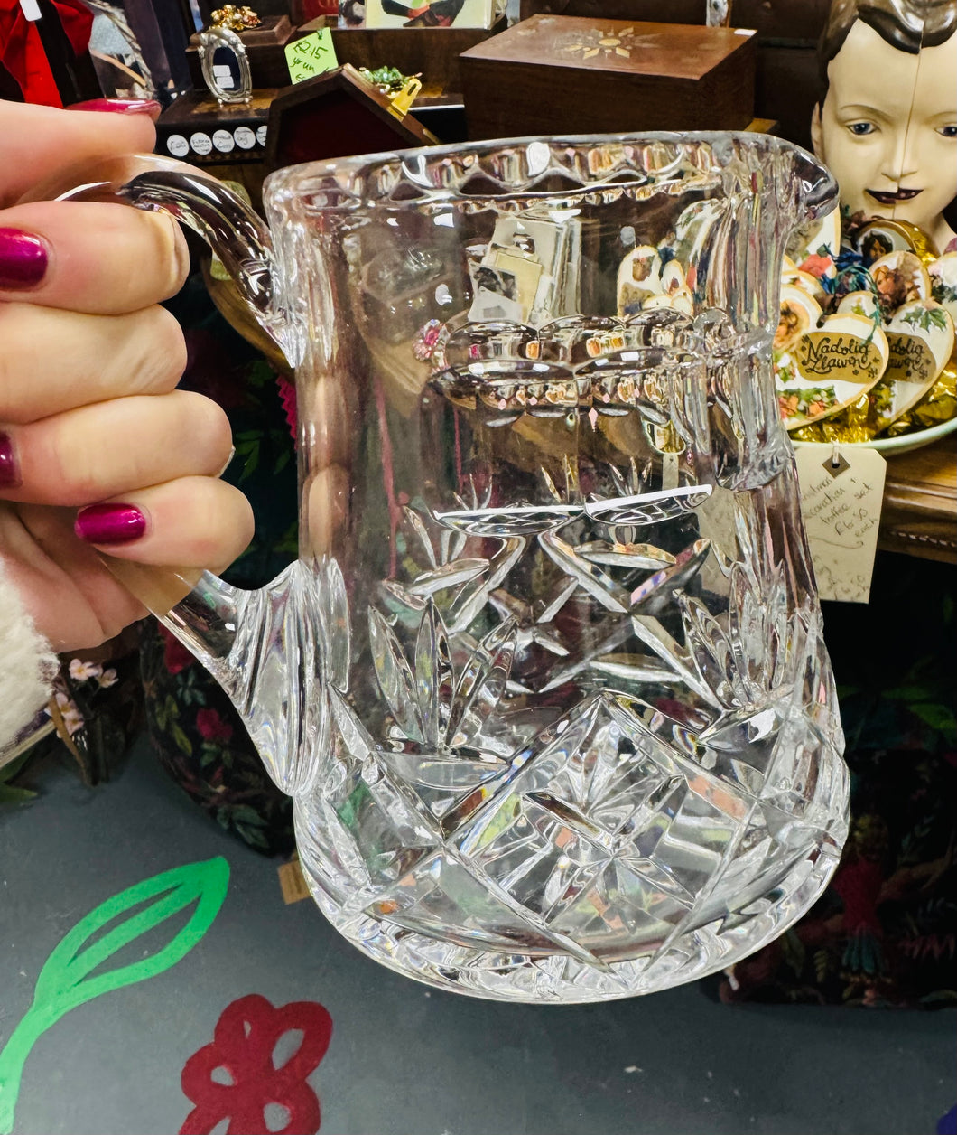Jwg gwydr Crisial trwm Vintage / Vintage heavy Crystal glass jug