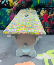 Load image into Gallery viewer, Stôl droed wedi ei pheintio a’i gorchuddio â decoupage / Decoupage and painted foot stool
