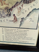 Load image into Gallery viewer, Poster mewn ffrâm o Fap Cymru y Mabinogion, wedi'i ddarlunio gan Margaret Jones ym 1986 / Framed poster of the Mabinogion Map of Wales illustrated by Margaret Jones in 1986
