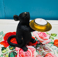 Load image into Gallery viewer, Daliwr canhwyll fechan llygoden ddu / Black mouse tea light holder
