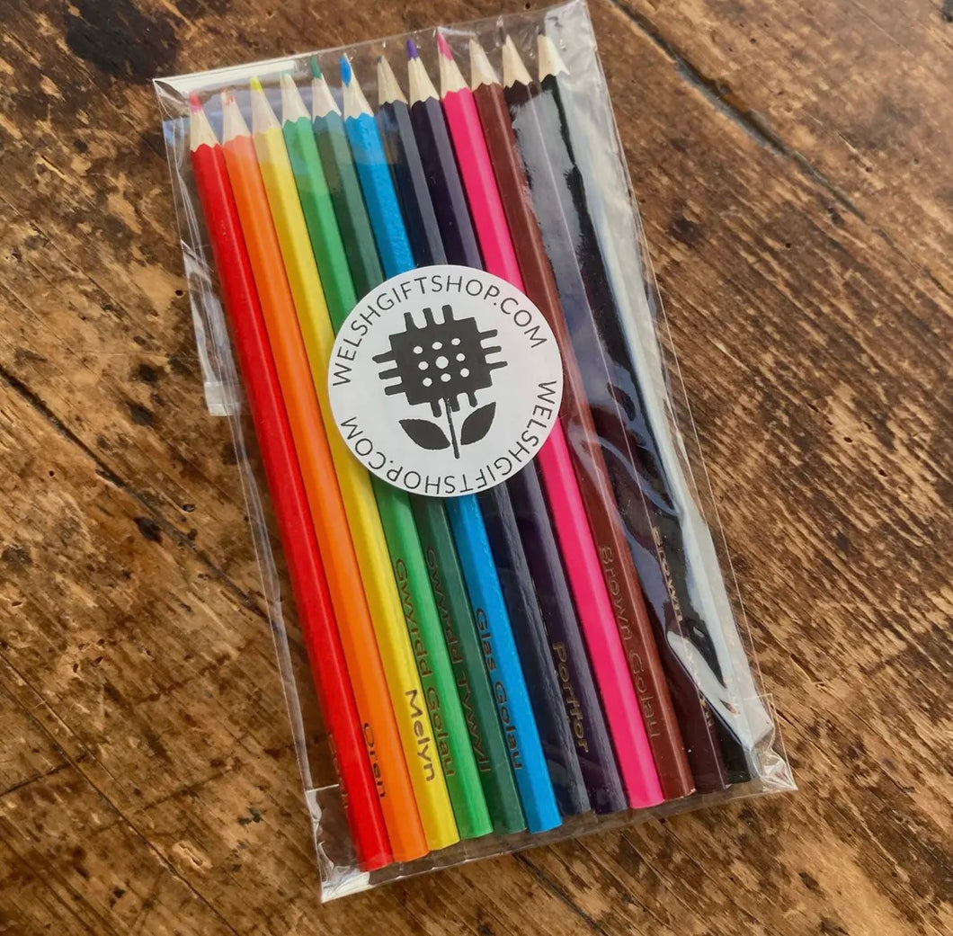 Pensiliau lliw lliwiau Cymraeg / Welsh colour names colouring pencils