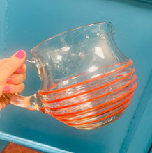 Load image into Gallery viewer, Jwg wydr streipiog oren a chlir Retro o’r 70au / Retro orange and clear striped glass jug from the 70s
