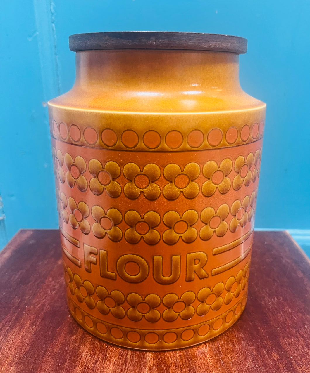 Jar blawd mawr Hornsea Saffron Vintage Retro o’r 70au / Vintage Retro large Hornsea Saffron Flour jar from the 70s