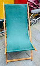 Load image into Gallery viewer, ‘Deckchair’ derw Vintage gyda defnydd gwyrdd/ Vintage green fabric oak deckchair
