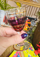 Load image into Gallery viewer, Set o 3 gwydryn piws ac aur Vintage port / sherry / Set of 3  purple and gold Vintage port / sherry glasses
