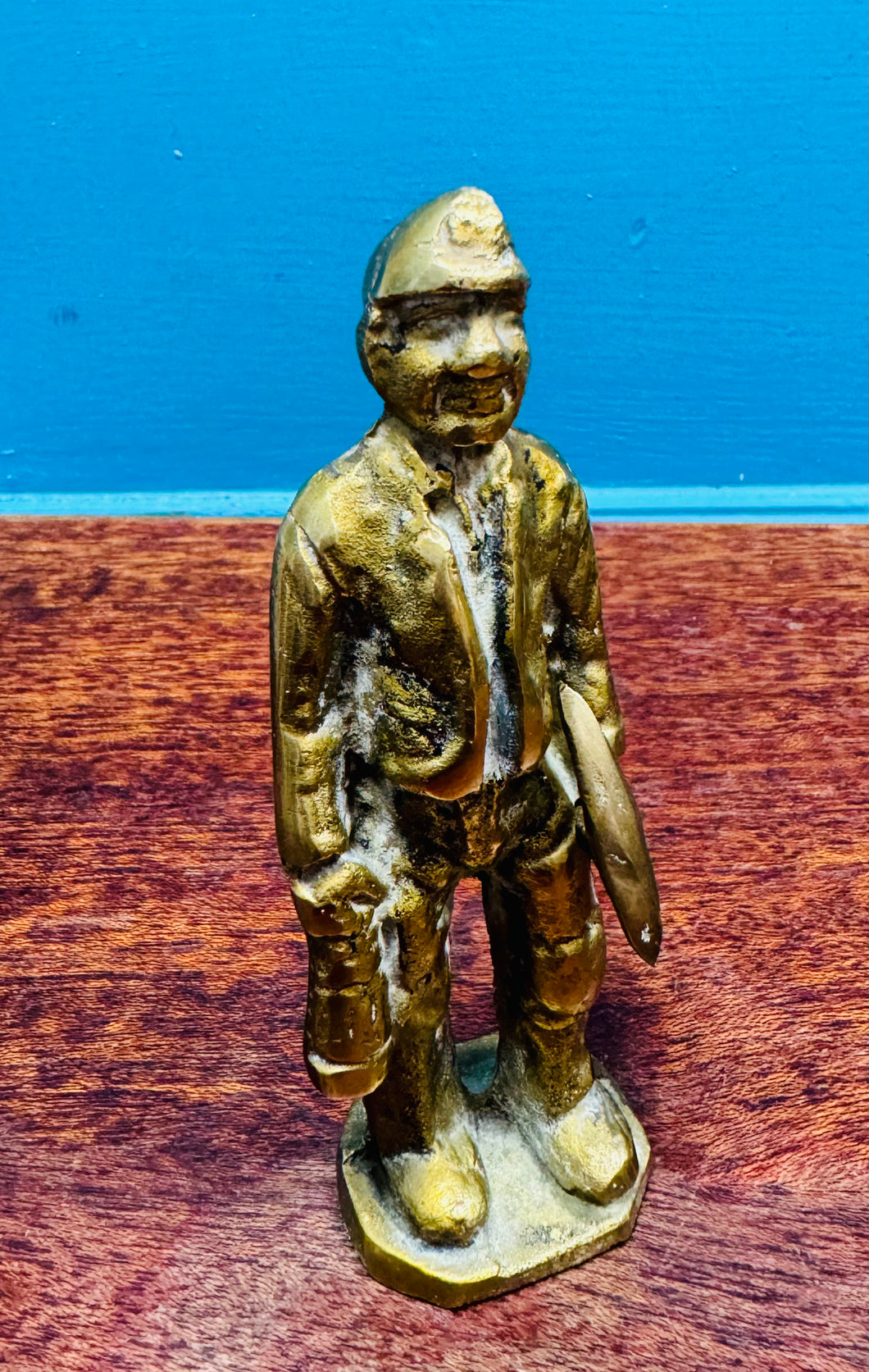 Ffigwr glowr brass Hynafol / Antique brass coal miner figure