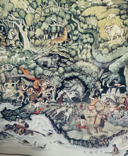 Load image into Gallery viewer, Poster mewn ffrâm o Fap Cymru y Mabinogion, wedi'i ddarlunio gan Margaret Jones ym 1986 / Framed poster of the Mabinogion Map of Wales illustrated by Margaret Jones in 1986
