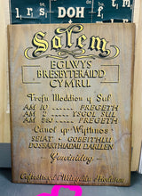 Load image into Gallery viewer, Hen arwydd Capel Salem ar ddarn o bren wedi ei beintio â llaw / Antique hand painted ‘Capel Salem’ Welsh Chapel sign on a wooden board
