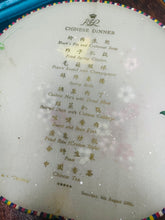 Load image into Gallery viewer, Ffan Tseiniaidd sidan Vintage gyda bwydlen y wledd bwyd Tseiniaidd oedd ar fwrdd y llong M.V.Tegelberg 6/8/1966 / Vintage silk Chinese fan with the Chinese banquet’s menu that was on board the M.V.Tegelberg ship on 6/8/1966
