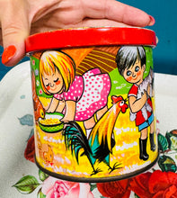 Load image into Gallery viewer, Tin fferins Blue Bird Confectionery ’Down on the Farm’ o’r 60au / Vintage Blue Bird Confectionery ‘Down on the Farm’ 1960&#39;s sweet tin
