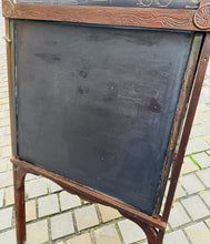 Load image into Gallery viewer, Bwrdd du Edwardaidd yn troi'n ddesg plentyn, gyda bwrdd efo 20 o ddelweddau yn sgrolio / Edwardian child’s drawing black board converting into a desk, with a scrolling picture board with 20 images
