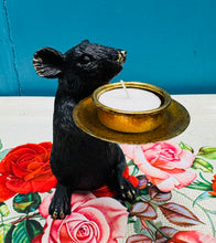 Load image into Gallery viewer, Daliwr canhwyll fechan llygoden ddu / Black mouse tea light holder

