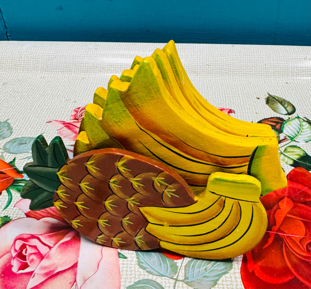 Set o 4 coaster pren Vintage banana / Vintage banana wooden coaster set of 4