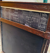 Load image into Gallery viewer, Bwrdd du Edwardaidd yn troi'n ddesg plentyn, gyda bwrdd efo 20 o ddelweddau yn sgrolio / Edwardian child’s drawing black board converting into a desk, with a scrolling picture board with 20 images
