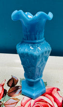 Load image into Gallery viewer, Vase glas bychan ‘Opaline milk glass’ Hynafol / Antique small blue Opaline milk glass vase
