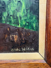 Load image into Gallery viewer, Darlun olew rhosod gan artist Hilda Wilkin mewn ffrâm dderw Vintage / Vintage framed roses oil painting by artist Hilda Wilkin
