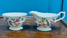 Load image into Gallery viewer, Jwg llefrith a phowlen siwgr Vintage ‘Chinese Rose - Old Foley’ /  ‘Chinese Rose - Old Foley’ Vintage milk jug and sugar bowl
