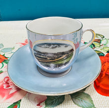 Load image into Gallery viewer, Cwpan a soser las Lustreware ‘Gardens  Promenade and Beach, Barry Island’ Hynafol / Antique ‘Gardens  Promenade and Beach, Barry Island’ blue Lustreware cup and saucer
