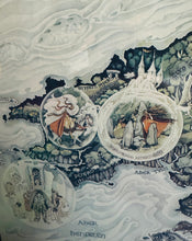 Load image into Gallery viewer, Poster mewn ffrâm o Fap Cymru y Mabinogion, wedi'i ddarlunio gan Margaret Jones ym 1986 / Framed poster of the Mabinogion Map of Wales illustrated by Margaret Jones in 1986
