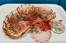 Load image into Gallery viewer, Set ystafell wely Art Deco gwydr rhuddliw / Art Deco pink glass bedroom set
