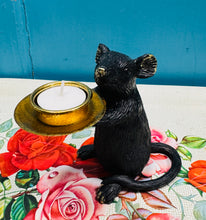 Load image into Gallery viewer, Daliwr canhwyll fechan llygoden ddu / Black mouse tea light holder
