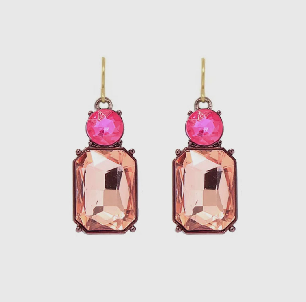 Clustlysau Dwy Em Rose Pinc  a Pinc tywyll / Twin Gem Earring Rose Pink and Dark Pink